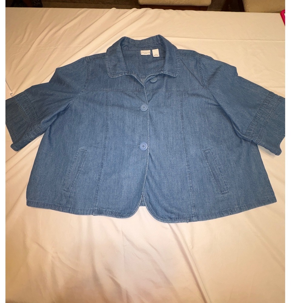 Kim Rogers Woman Blue Denim Jacket Short Sleeve Button Front Cotton Plus Size 2X
